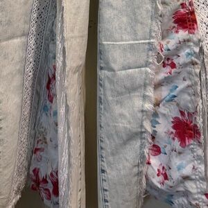 POL Light Blue Flare Jeans with Red Floral Design